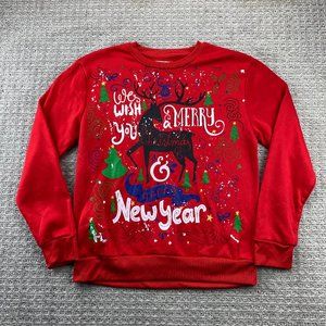Ugly Christmas Sweater Men Large L Red Pull Over Jumper Sweatshirt XMAS New Year
